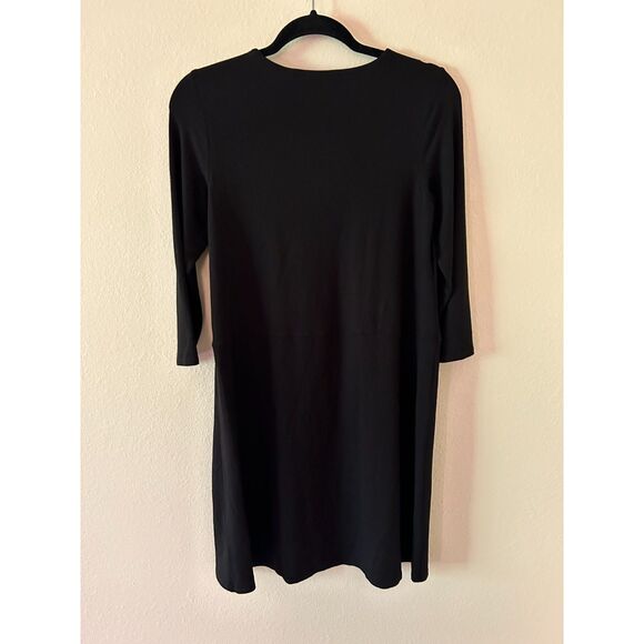 Eileen Fisher Petite Small Stretchy Comfortable Black Long Sleeved Dress - Picture 2 of 7